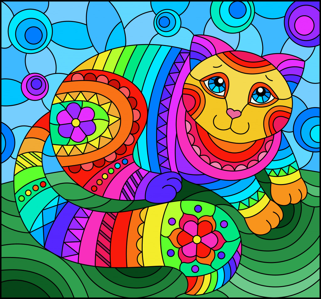 Regenbogenkatze Illustration jigsaw puzzle in Puzzle des Tages puzzles on TheJigsawPuzzles.com