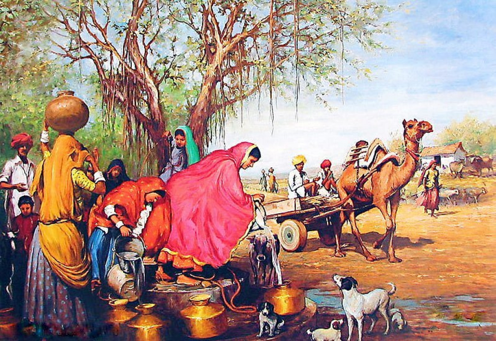 HD-wallpaper-rajasthani-village-a-nice-painting-from-india jigsaw puzzle in Chris Bull puzzles on TheJigsawPuzzles.com