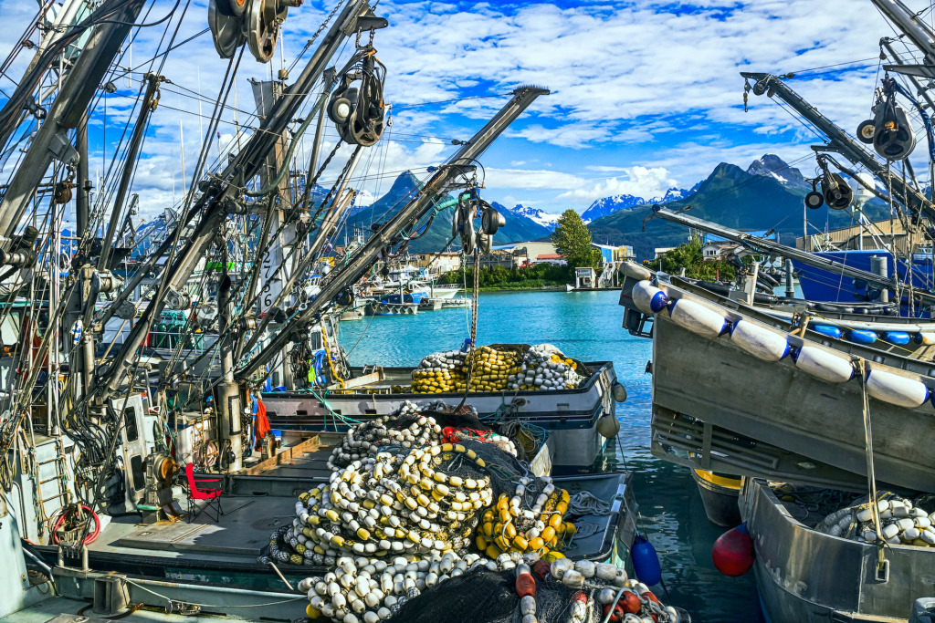 Fishing Boats Alaska jigsaw puzzle in Tim Westfeldt puzzles on TheJigsawPuzzles.com