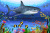 Shark and Flocks of Colorful Fish Illustration