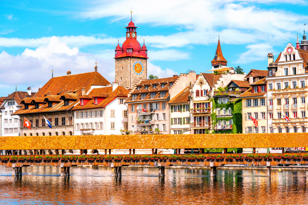 Old Wooden Bridge in Lucerne, Switzerland jigsaw puzzle in Bridges puzzles on TheJigsawPuzzles.com