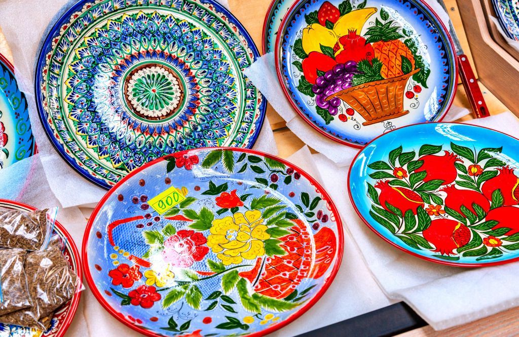 Decorative Ceramic Plates with Uzbek Ornaments jigsaw puzzle in Handmade puzzles on TheJigsawPuzzles.com