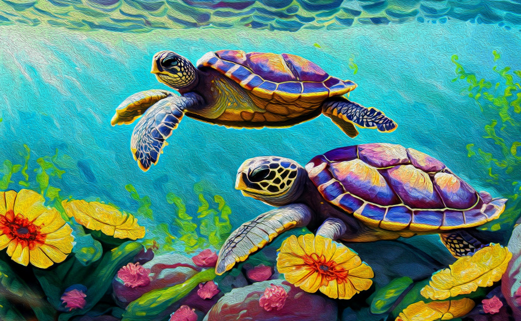 Turtles in Big Sea jigsaw puzzle in Puzzle of the Day puzzles on TheJigsawPuzzles.com