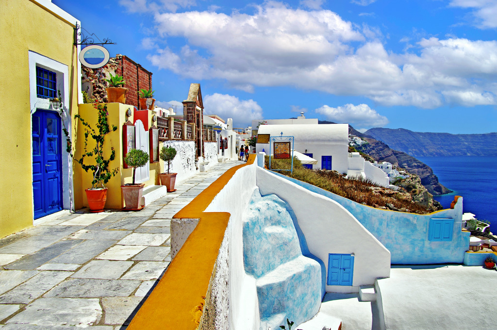 Colorful Streets of Oia Village, Santorini Island jigsaw puzzle in Puzzle of the Day puzzles on TheJigsawPuzzles.com