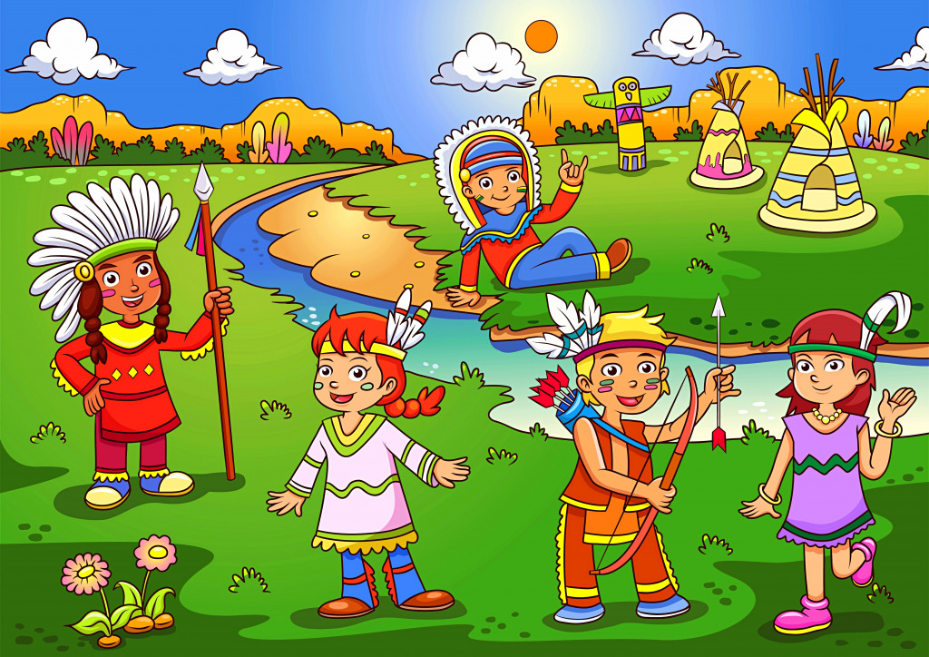 Cartoon Native American Village jigsaw puzzle in Kids Puzzles puzzles on TheJigsawPuzzles.com