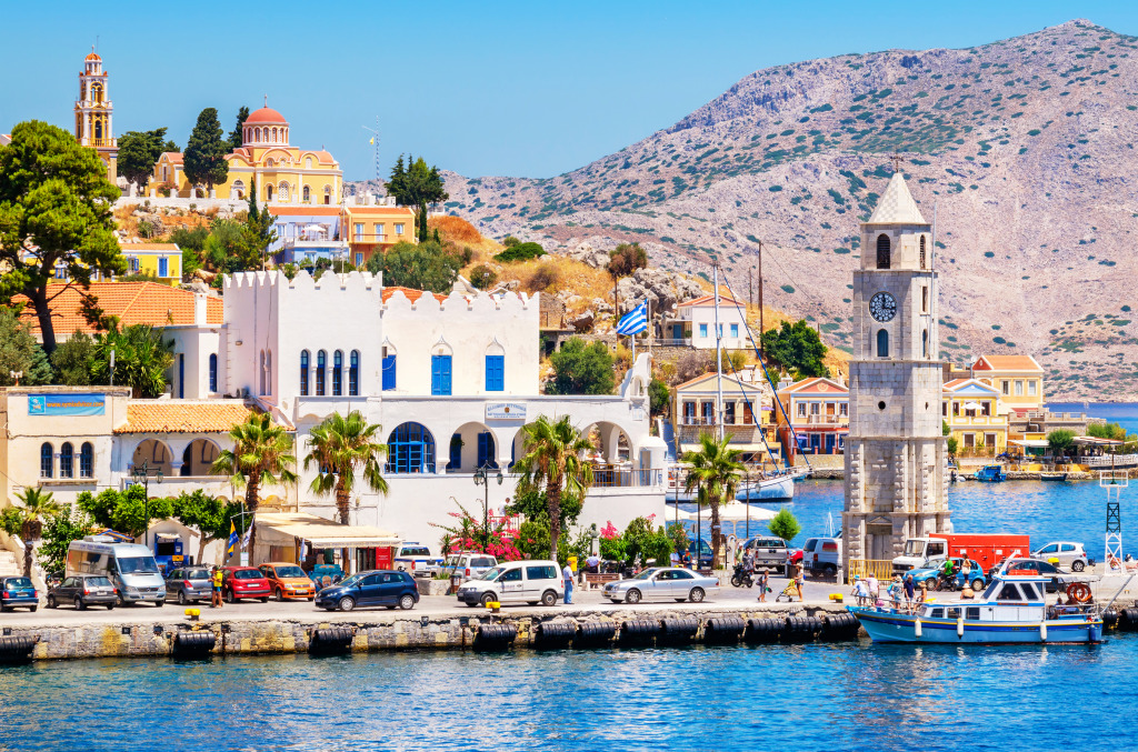 View of the Waterfront of Ano Symi, Greece jigsaw puzzle in Great Sightings puzzles on TheJigsawPuzzles.com