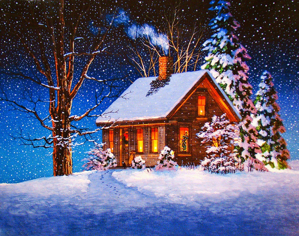 Snow cabin jigsaw puzzle in Jody & Ron Marlin puzzles on TheJigsawPuzzles.com