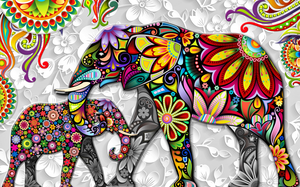 Colorful Illustration of Elephants jigsaw puzzle in Animals puzzles on ...