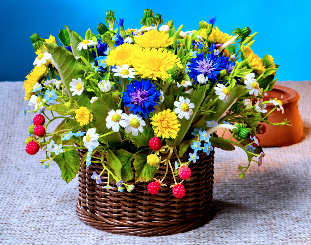 Bright Wildflowers in a Basket jigsaw puzzle in Flowers puzzles on TheJigsawPuzzles.com