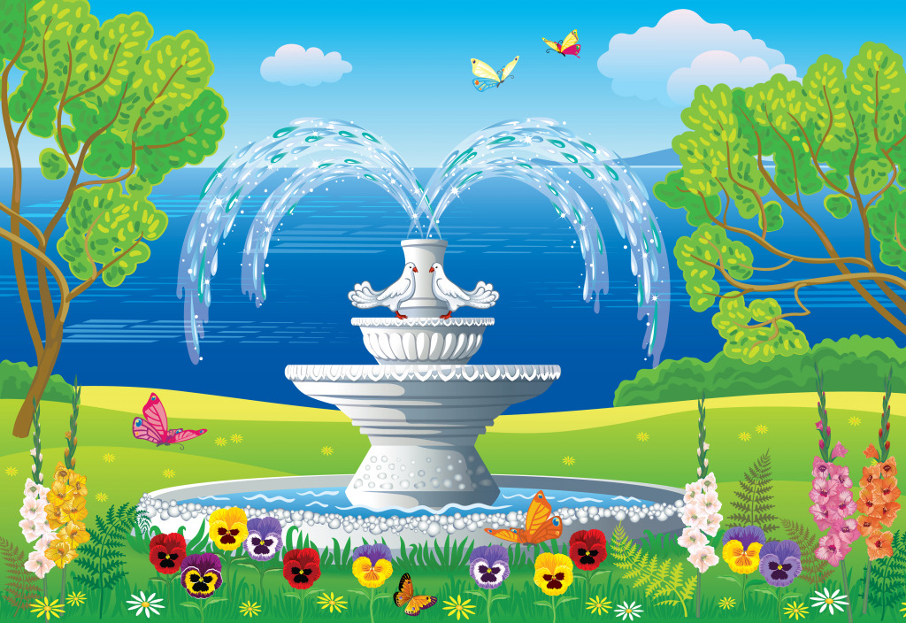 Landscape with a Beautiful Fountain jigsaw puzzle in Waterfalls puzzles on TheJigsawPuzzles.com