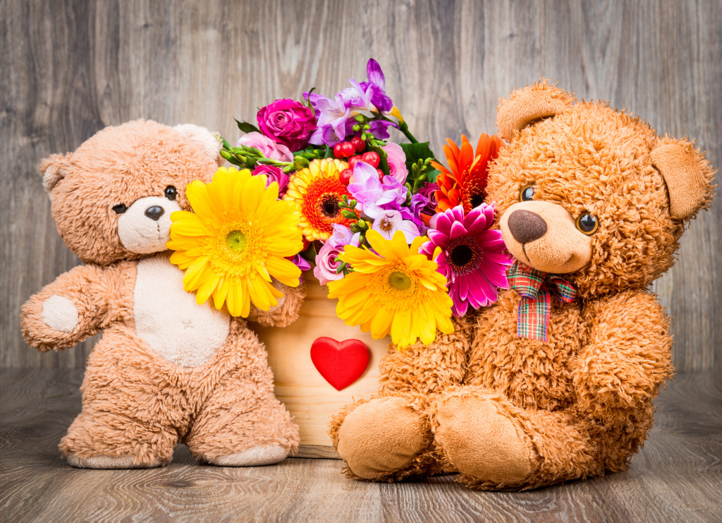 Teddy Bears and Beautiful Flowers jigsaw puzzle in Valentine's Day puzzles on TheJigsawPuzzles.com