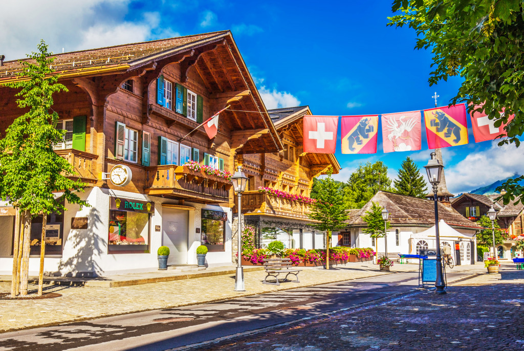 The Old Town Center of Gstaad, Switzerland jigsaw puzzle in Street View puzzles on TheJigsawPuzzles.com