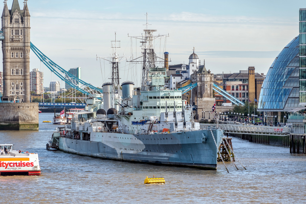 HMS Belfast Cruiser in London, United Kingdom jigsaw puzzle in Bridges puzzles on TheJigsawPuzzles.com