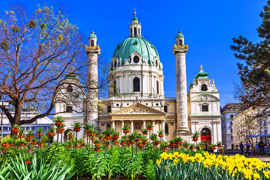 Baroque St. Charles's Church in Vienna, Austria jigsaw puzzle in Puzzle of the Day puzzles on TheJigsawPuzzles.com