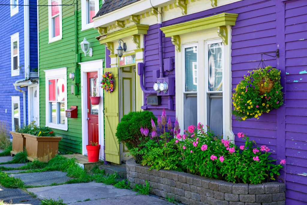 Colorful Wooden Buildings with Flowers jigsaw puzzle in Flowers puzzles on TheJigsawPuzzles.com