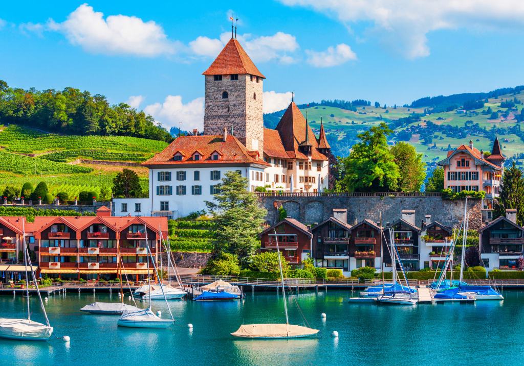 Castle Spiez at Lake Thun, Switzerland jigsaw puzzle in Castles puzzles on TheJigsawPuzzles.com