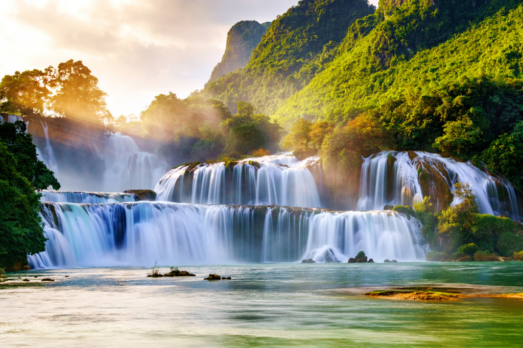 Ban Gioc Waterfall in Cao Bang, Vietnam jigsaw puzzle in Waterfalls puzzles on TheJigsawPuzzles.com