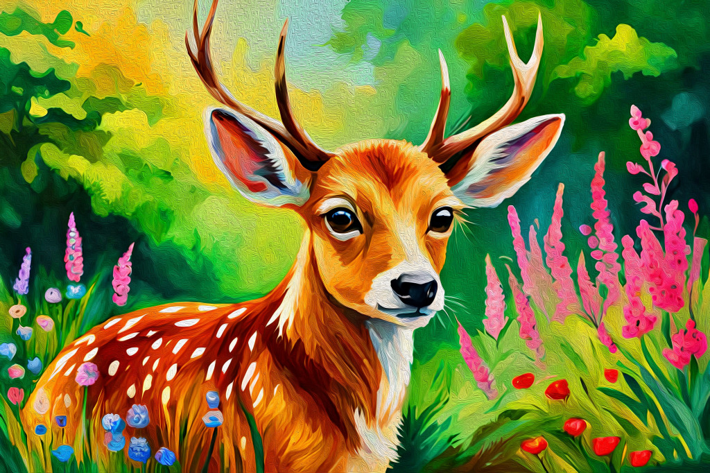 Cute Deer Fawn Oil Painting jigsaw puzzle in Animals puzzles on TheJigsawPuzzles.com