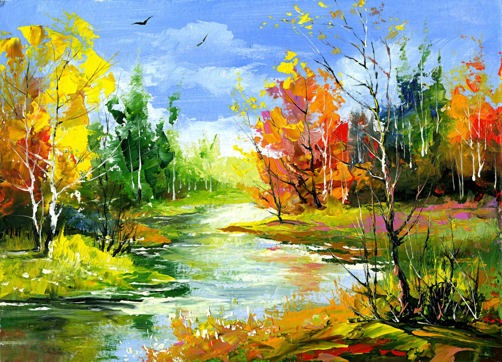 Le paysage d’automne exécuté à l’huile sur toile jigsaw puzzle in Chefs d'oeuvres puzzles on TheJigsawPuzzles.com