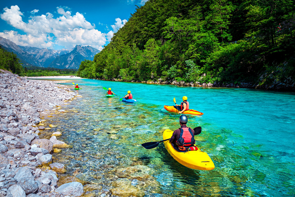 Kayaking on the Soca River, Triglav NP, Slovenia jigsaw puzzle in People puzzles on TheJigsawPuzzles.com