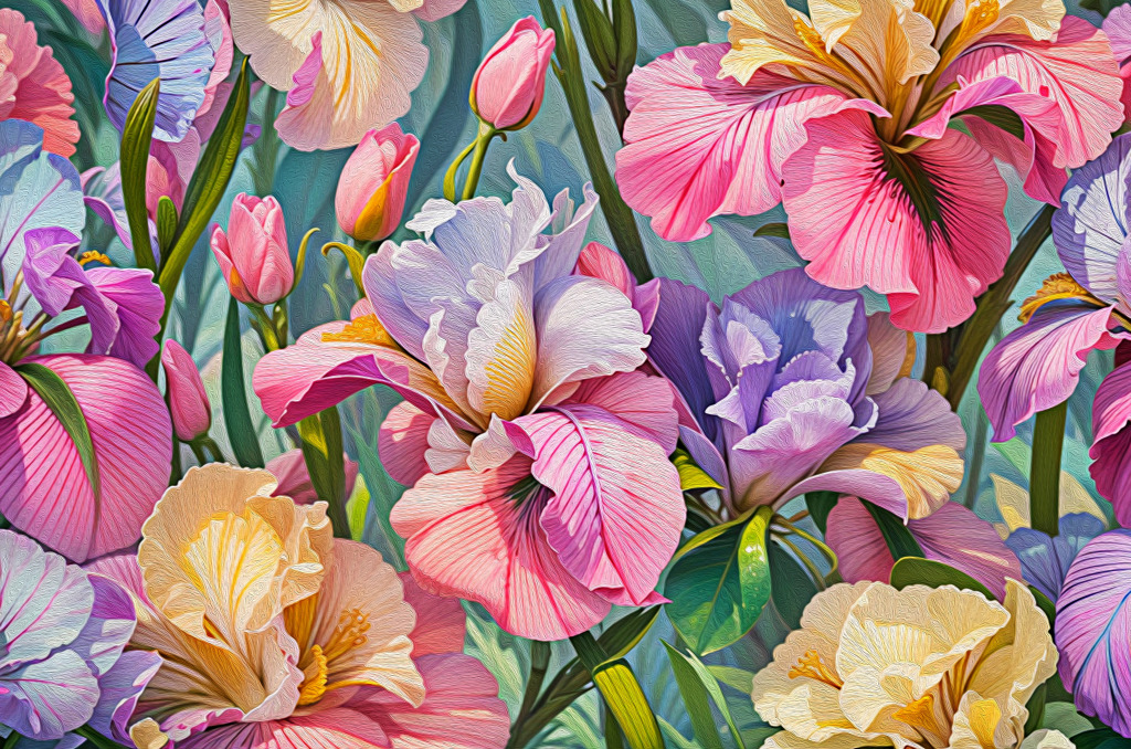 Beaux iris et tulipes jigsaw puzzle in Puzzle du jour puzzles on TheJigsawPuzzles.com