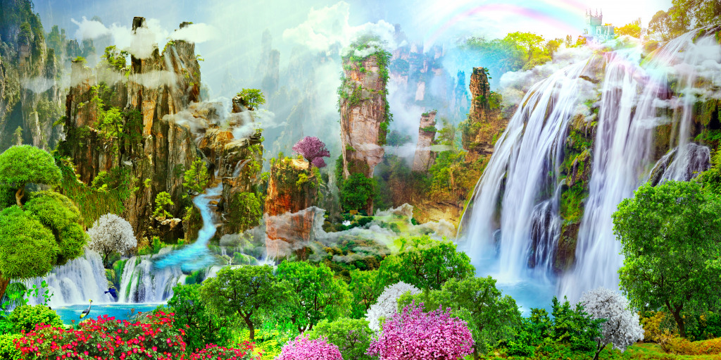 Beautiful View of the Mountains and Waterfalls jigsaw puzzle in Waterfalls puzzles on TheJigsawPuzzles.com