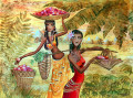 Oriental Girls Picking Fruits