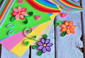 Bright Paper Strips, Sheets and Flowers