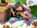 Pretty Gypsy Girl Playing Guitar, Moscow, Russia