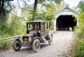 Crossing the Cox Ford Covered Bridge, Indiana, USA