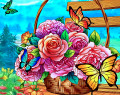 A Basket of Flowers and Butterflies