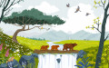 Mountain Landscape with a Bear Family