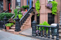 Brownstone with Flower Pots in Brooklyn, New York