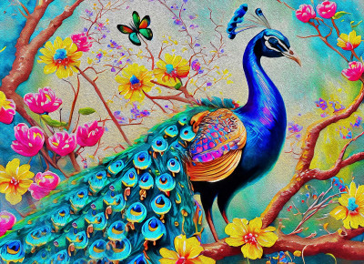 Pfauen-Puzzle 1000 Teile – Vogel-Blumen-Motiv, 70x50 Cm, Mit Buchstaben-Markierung | Schwieriges Puzzle Für Erwachsene