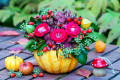 Pumpkin and Flowers Autumn Arrangement