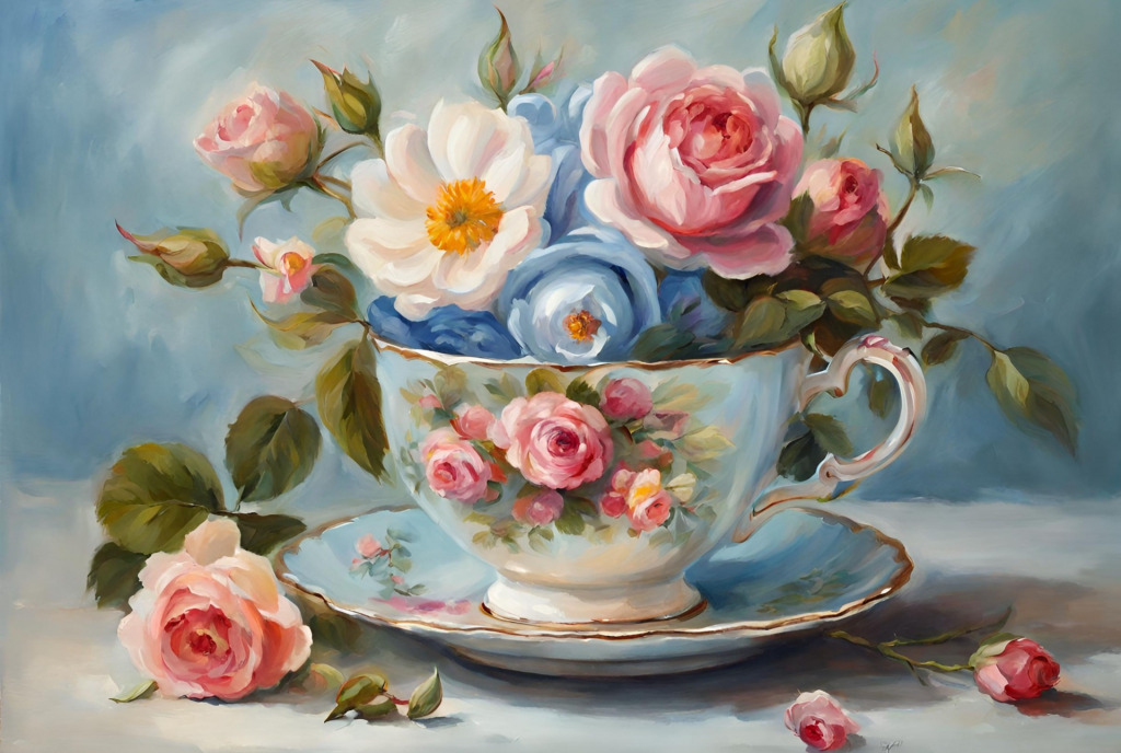 still-life-floral-tea-cup jigsaw puzzle in Juanita Kendle puzzles on TheJigsawPuzzles.com