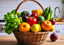 Fresh Fruits and Vegetables in a Wicker Basket