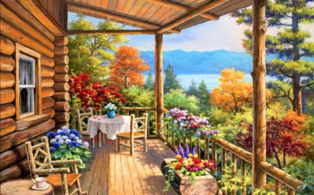 Cabin Porch jigsaw puzzle in Kathleen Robards puzzles on TheJigsawPuzzles.com