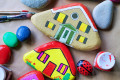 Painted Stones in the Shape of Houses