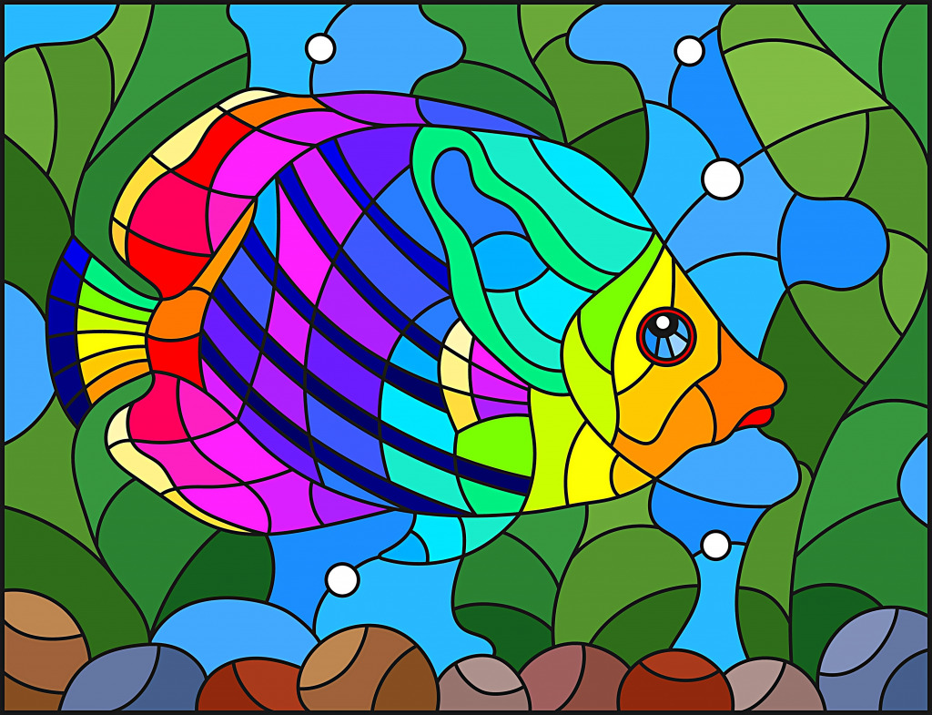 A Rainbow Butterflyfish in Stained Glass Style jigsaw puzzle in Under the Sea puzzles on TheJigsawPuzzles.com