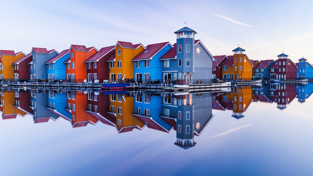 Groningen-Netherlands-colorful-wood-houses-river-water-reflection jigsaw puzzle in Ralph Steele puzzles on TheJigsawPuzzles.com