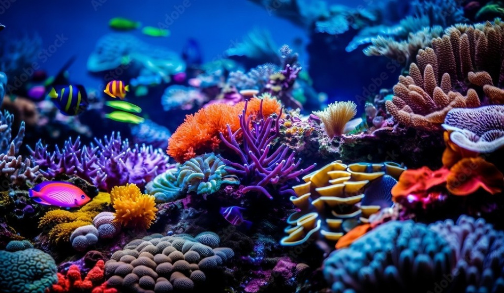 Brilliant coral reef with striped fish jigsaw puzzle in Carolyn Wright puzzles on TheJigsawPuzzles.com