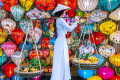A Woman Wearing a Vietnamese Ao Dai in Hoi An
