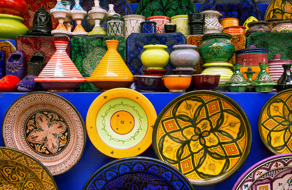 Colorful Moroccan Pottery for Sale in Essaouira jigsaw puzzle in Handmade puzzles on TheJigsawPuzzles.com