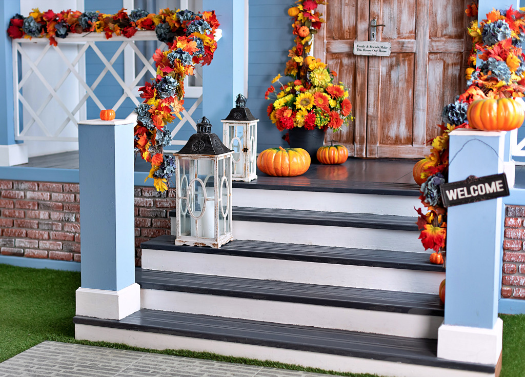 A Cozy Wooden Porch in Halloween Style jigsaw puzzle in Halloween puzzles on TheJigsawPuzzles.com