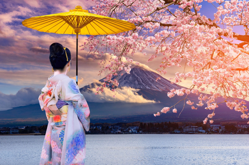 Geisha_Fuji_Lake jigsaw puzzle in Tim Westfeldt puzzles on TheJigsawPuzzles.com