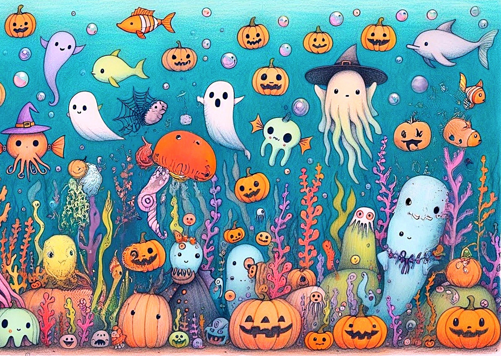 Undersea Halloween Illustration jigsaw puzzle in Under the Sea puzzles on TheJigsawPuzzles.com