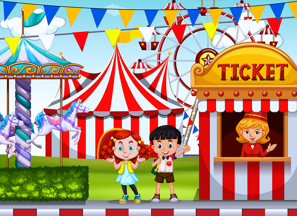 Children at the Circus Ticket Booth jigsaw puzzle in Kids Puzzles puzzles on TheJigsawPuzzles.com