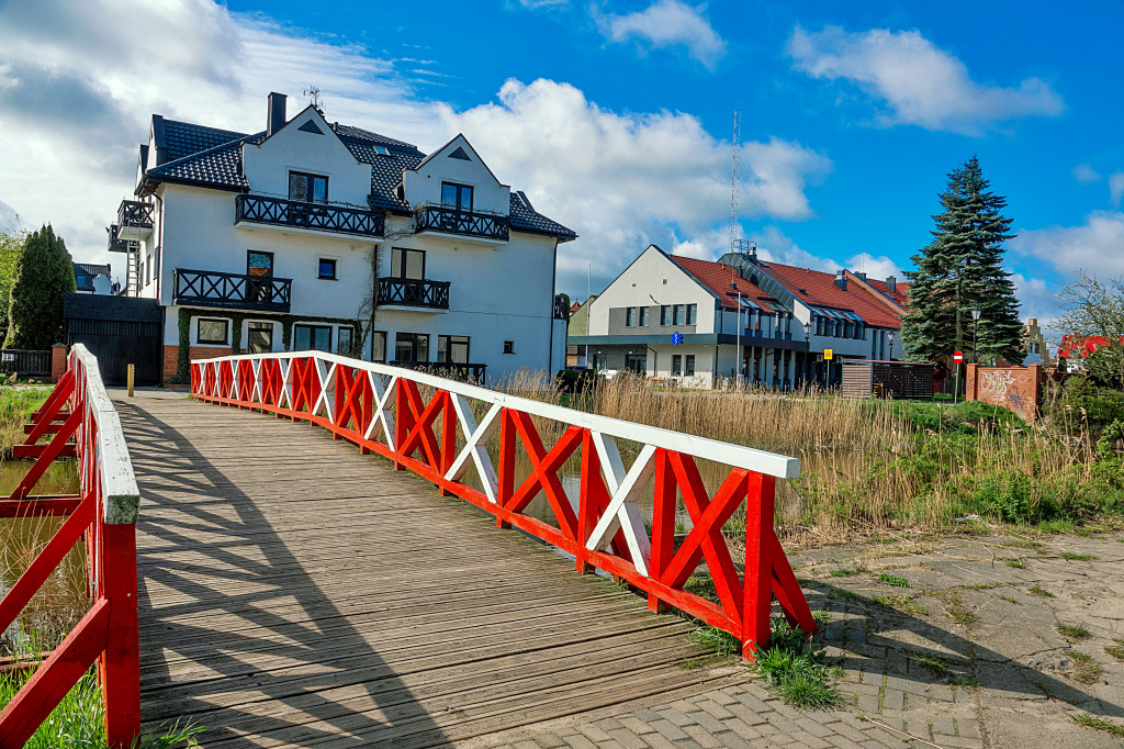 A Wooden Bridge over a River in Leba, Poland jigsaw puzzle in Bridges puzzles on TheJigsawPuzzles.com