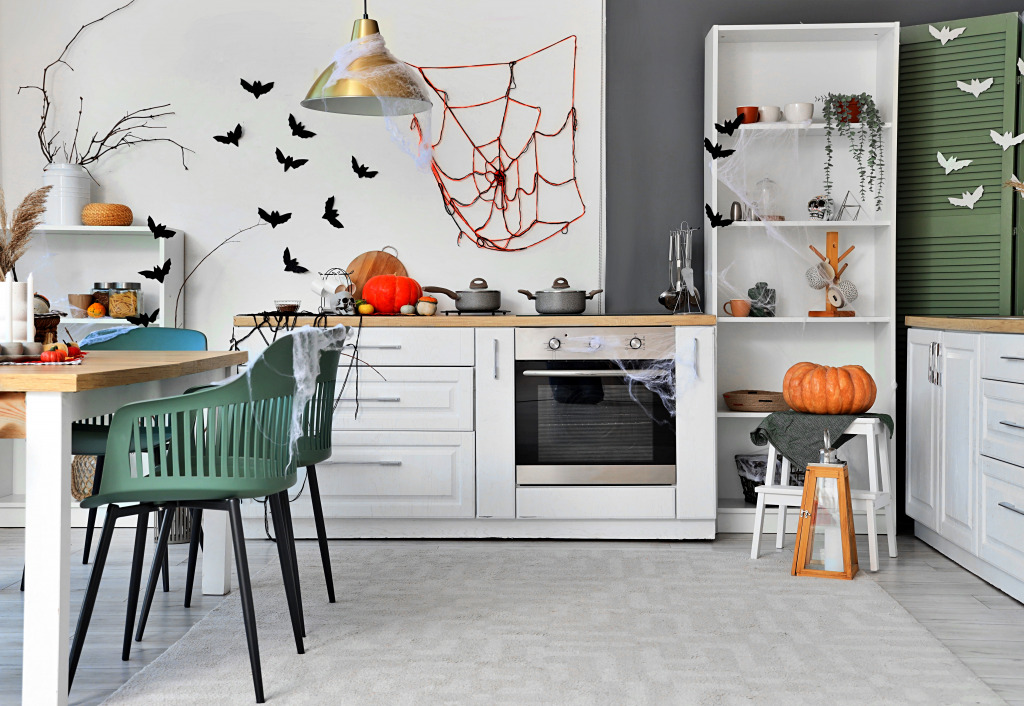 Kitchen Interior Decorated for Halloween jigsaw puzzle in Food & Bakery puzzles on TheJigsawPuzzles.com